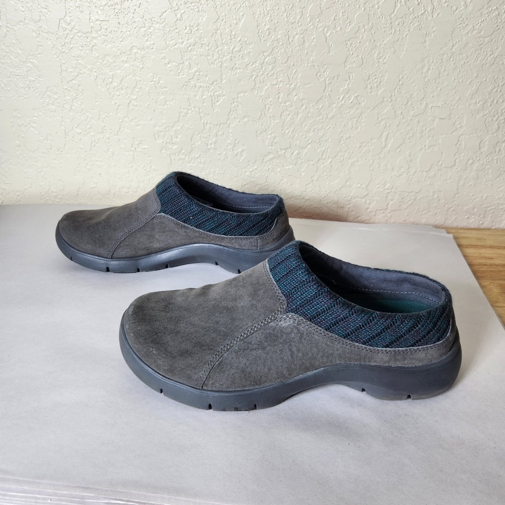 Dansko Grey Suede Knit Collar Clog Mules Slip Resistant Shoes 4407201019 Size 39